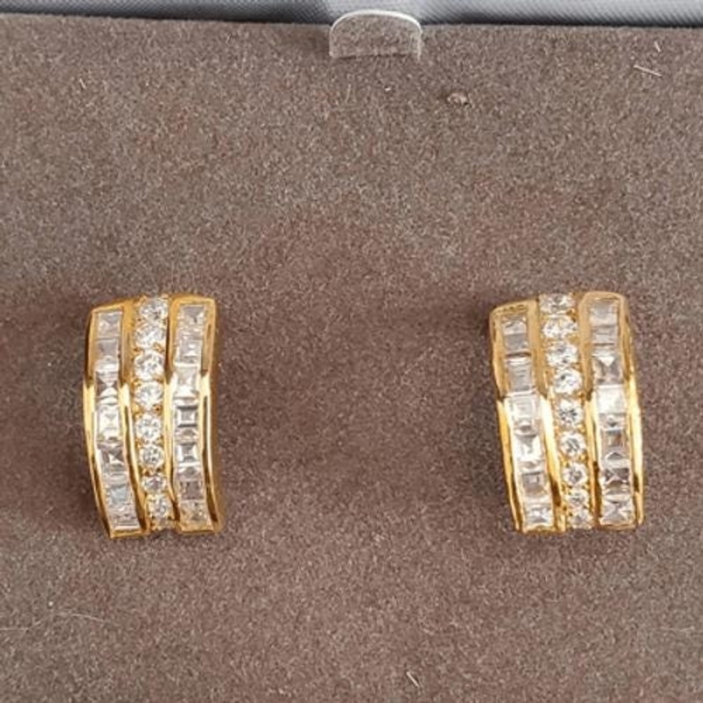 Nolan Miller Gold Tone Baguette Crystal J Hoop Pierced Earrings Gift Formal